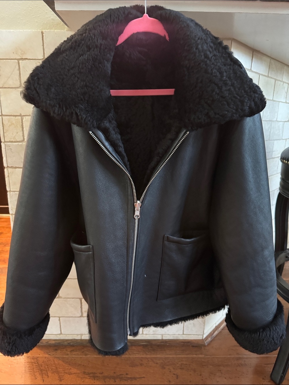 Joe's Jeans Black Leather Reversible Shearling Jacket